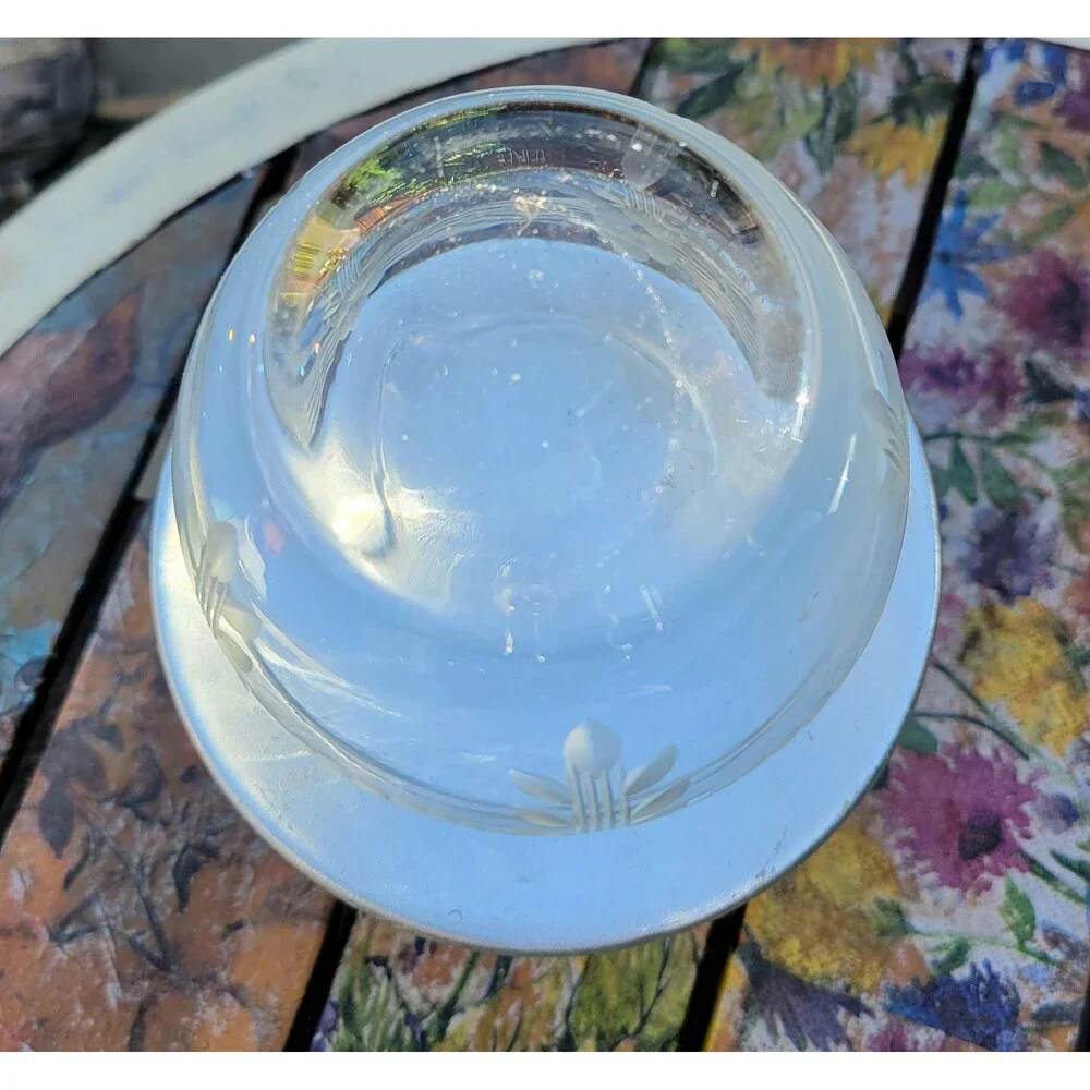Etched Glass Nappy Bowl, Depression Era Clear Crystal Serving Bowl, 1930s